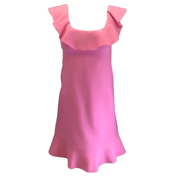 Valentino Dresses & Skirts - VALENTINO BUBBLEGUM PINK RUFFLED DETAIL SLEEVELESS WOOL CREPE DRESS
